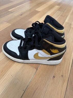 Nike Jordan Black White Gold High-Top Sneakers with Gold Swoosh